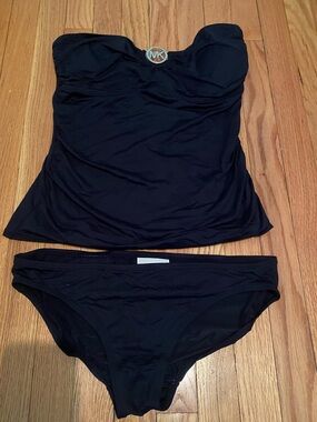 Michael Kors Black Strapless Tankini Set with MK Plaque